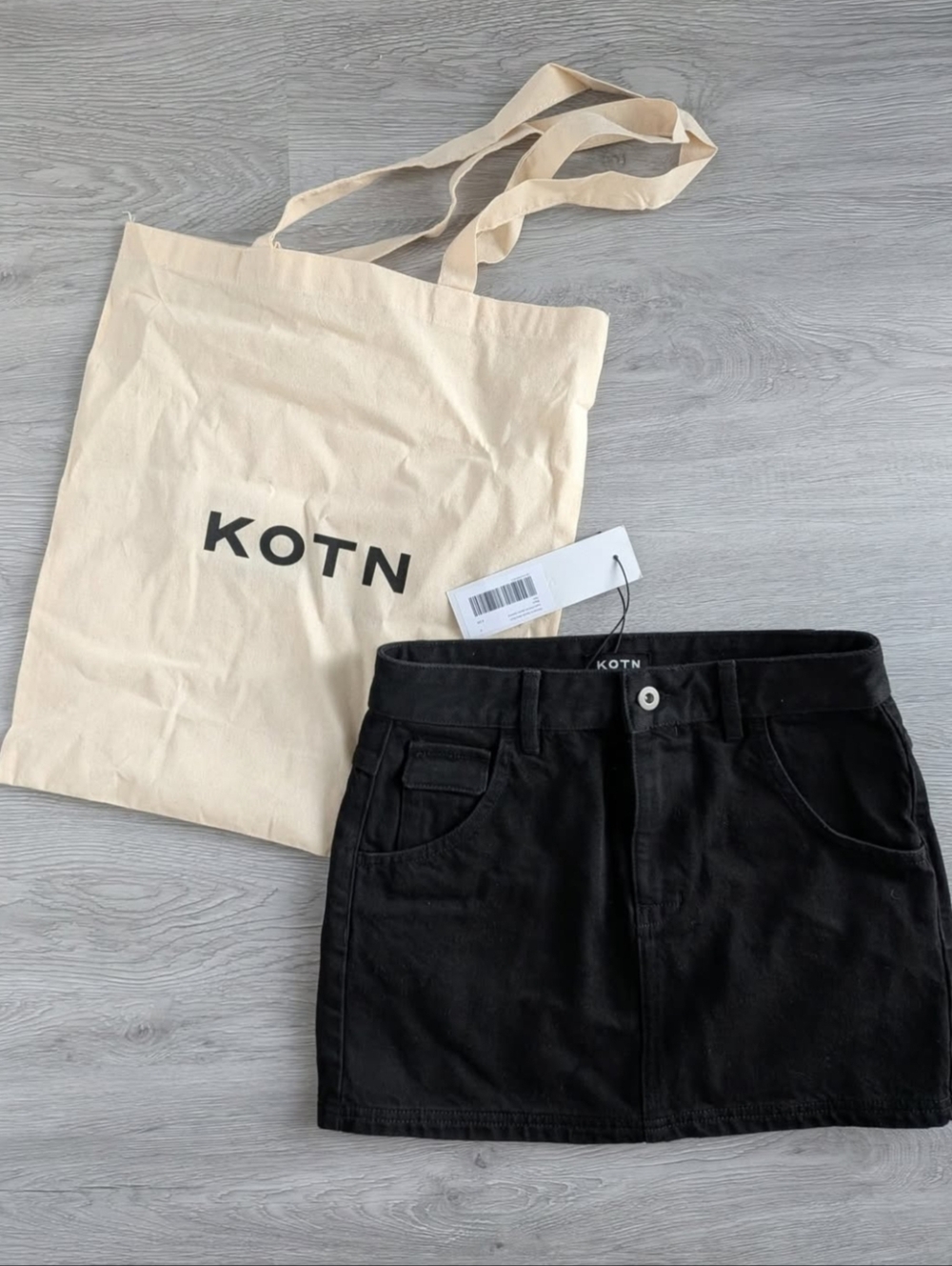 KOTN Black Cotton Mini Skirt + Tote